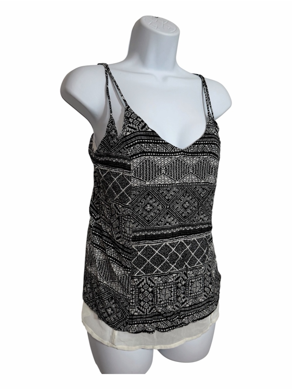 Black White Tribal Printed Double-Layer Cami Tank Top Size Small Going Out Party